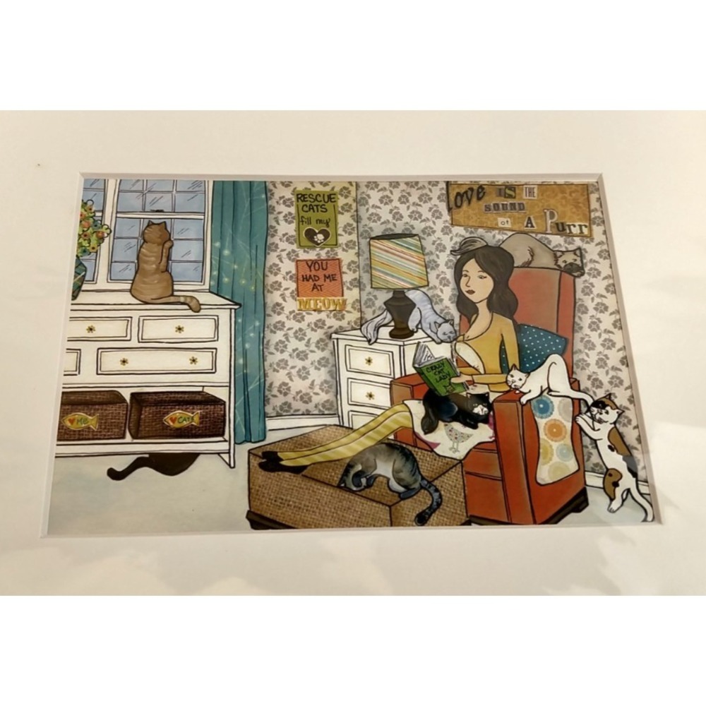 Jamie Morath Love Purr Art Print Cats Cozy Home Matted NIP 8x10